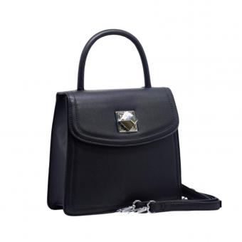 BOLSA 0452.2A83 PRETA DURA FIVELA PRATA QUADRADA SANTA LOLLA