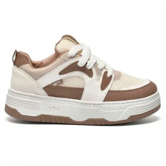 TÊNIS 225-006 COURO NUDE E OFF WHITE CADARÇO VIA MARTE - Código 120492-2839