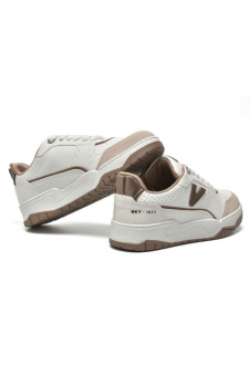 TÊNIS 276-006 COURO NUDE E OFF WHITE CADARÇO E BRILHO VIA MARTE