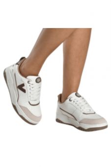 TÊNIS 276-006 COURO NUDE E OFF WHITE CADARÇO E BRILHO VIA MARTE