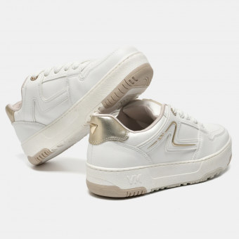 TÊNIS 305-003-05 BRANCO COURO COM DOURADO STRASS VIA MARTE